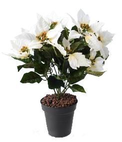 Plante artificielle fleurie Poinsettia - plante en piquet - H.40 cm blanc