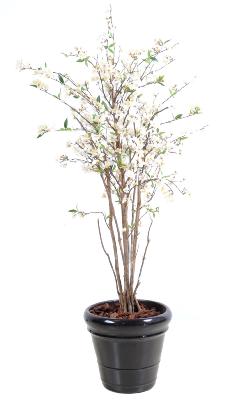 Arbre artificiel fleuri Cerisier en fleurs - plante synthétique - H.150cm blanc