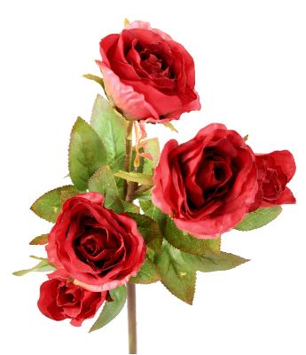 Fleur artificielle coupée rose multi spray - 5 fleurs - H.45cm rouge