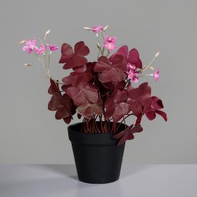 Plante artificielle Trèfle fleuri en pot - décoration d'intérieur - H.32cm bordeaux