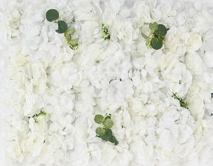 Plaque murale de fleurs artificielles hortensias - décoration d'intérieur - L.60x40cm blanc