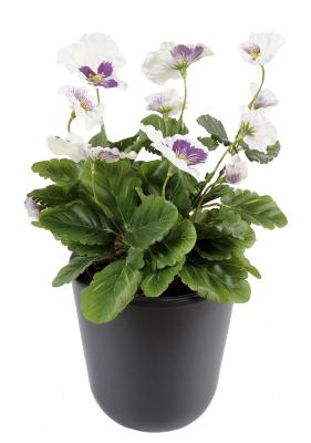 Fleur artificielle Pensée - plante d'intérieur en piquet - H.26cm blanc lavande