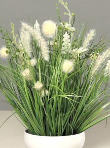 Composition artificielle fleurs de prairie - coupe céramique blanche - H.40cm