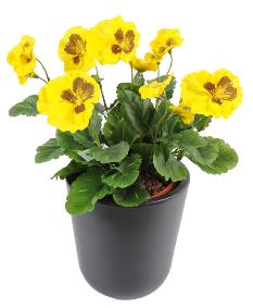 Fleur artificielle Pensée - plante d'intérieur en piquet - H.26cm jaune
