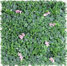 Mur végétal artificiel feuillage et fleur artificielle - décoration murale - H. 100 cm vert rose