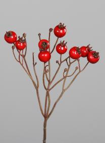 Branche artificielle d'églantier baies rouges - composition florale - H.46cm