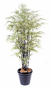 Bambou artificiel Shiroshima feuillage vert blanc cannes noires - intérieur - H.125cm