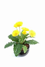 Fleur artificielle Gerbera - plante fleurie en piquet - H.25 cm jaune