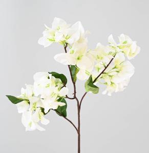 Fleur artificielle branche de bougainvillier - 44 fleurs 6 feuilles - H.68cm blanc