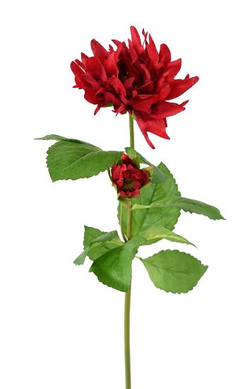 Fleur coupée artificielle Dahlia - 1 fleur 1 bouton - H.75cm rouge