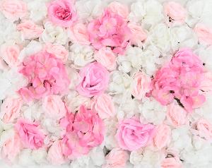 Plaque murale de fleurs artificielles roses et hortensias - décoration d'intérieur - L.60x40cm blanc rose