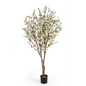 Arbre artificiel fleuri Cerisier à fleurs - plante synthétique - H.170cm crème