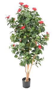Arbre fleuri artificiel Hibiscus - plante fleurie synthétique - H.110cm rouge