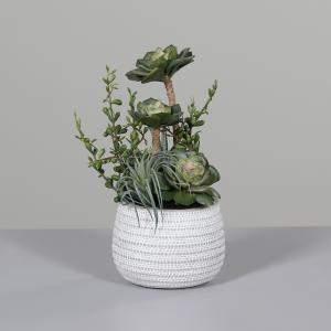 Composition florale artificielle de succulentes en pot - cactus pour intérieur - H.31cm