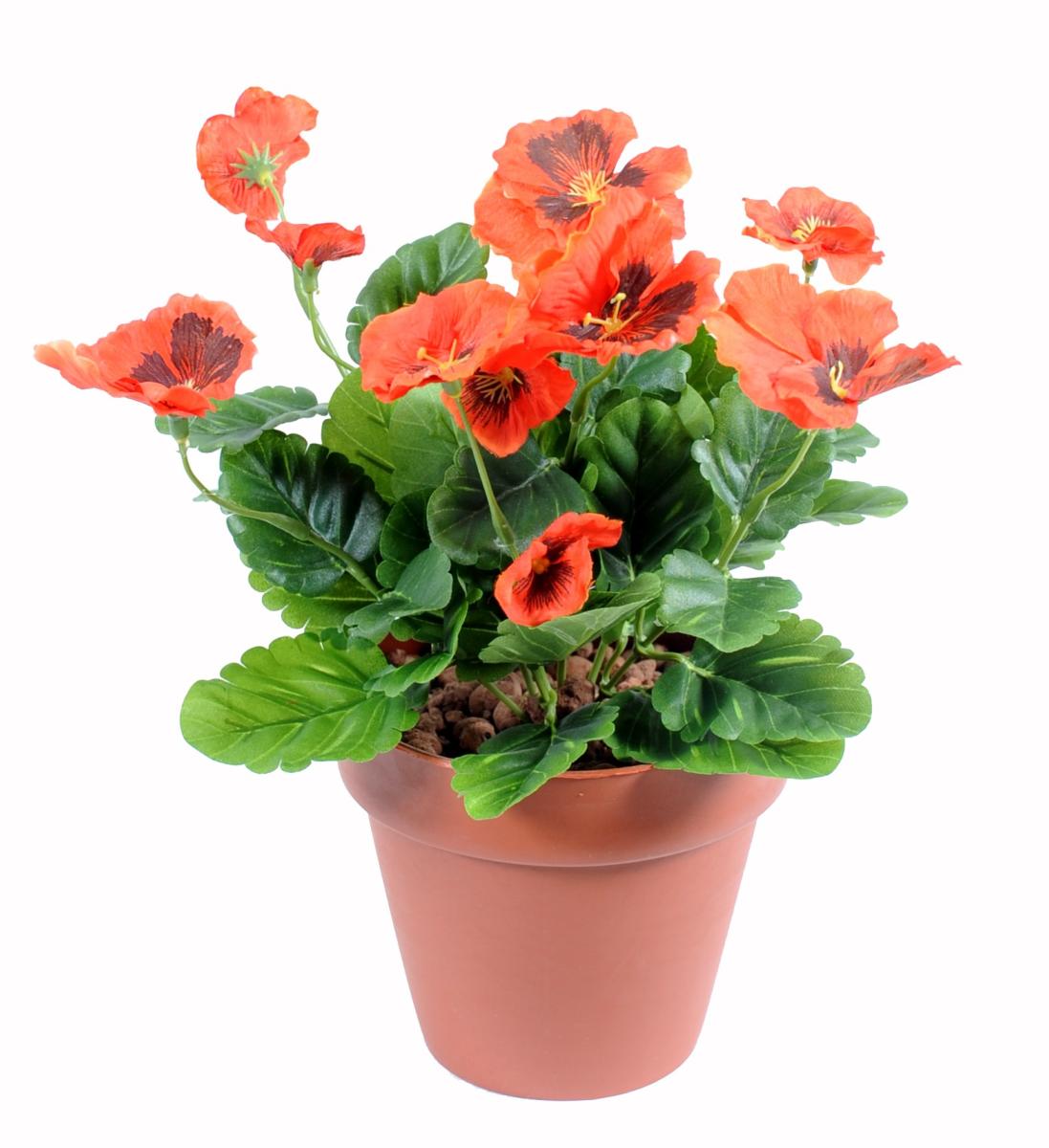 Fleur artificielle Pensée - plante d'intérieur en piquet - H.26 cm rouge