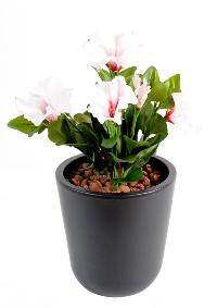 Fleur artificielle Petunia 4 fleurs - plante d'intérieur en piquet - H.25cm blanc rose