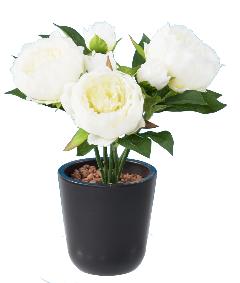 Fleur artificielle Pivoine 3 Fleurs 3 boutons- plante fleurie en piquet - H.30cm blanc