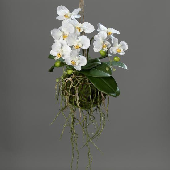 Orchidée artificielle boule de terre à suspendre - Feuillage intérieur - H.43cm blanc