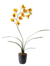 Fleur coupée Orchidée Cymbidium - plante artificielle en piquet - H.80cm jaune