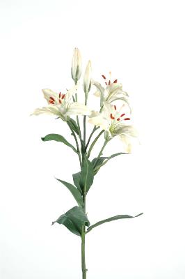 Fleur artificielle coupée Lilium 3 fleurs - création de bouquet - H.60cm crème