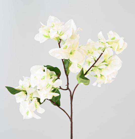 Fleur artificielle branche de bougainvillier - 44 fleurs 6 feuilles - H.68cm blanc