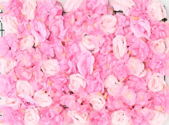 Plaque murale de fleurs artificielles roses et hortensias - décoration d'intérieur - L.60x40cm rose