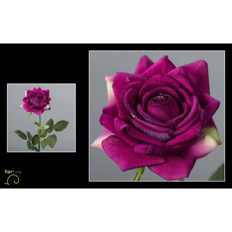 Fleur artificielle  Rose velours POURPRE hauteur 58 cm - NO1