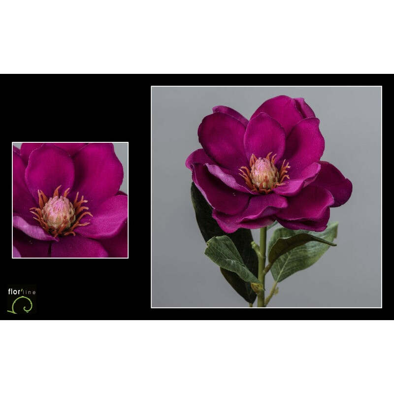 Fleur artificielle  de Magnolia velours POURPRE hauteur 51 cm - NO2