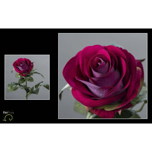 Fleur artificielle Rose velours POURPRE hauteur 64 cm - NO2
