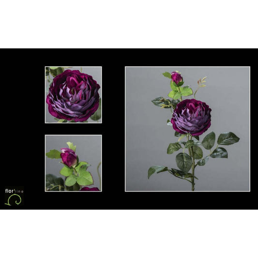Fleur artificielle  Rose ramifiée velours POURPRE hauteur 78 cm - NO3