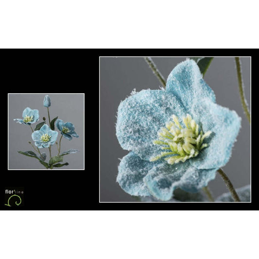 Tige artificielle glacier d'hellebore BLEU 3 fleurs 1 bouton hauteur 62 cm - NO2