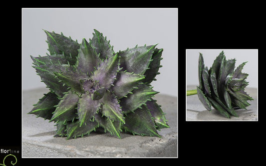 Plante artificielle Aloe striata en piquet - décoration intérieure - H.25 cm - vert/mauve - S3