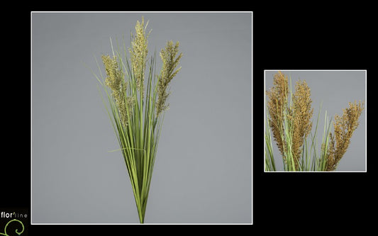 Bouquet de sorgho artificiel  - vert brun 3 fleurs - décoration d'intérieur - H.80cm -  R3