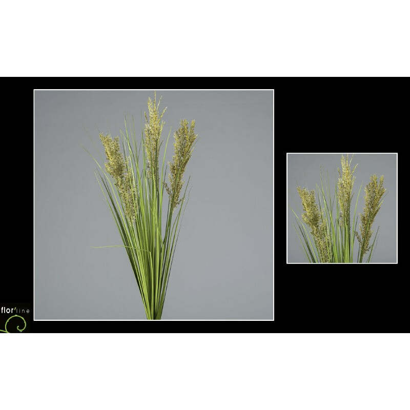 Bouquet de sorgho artificiel  - vert  3 fleurs jaune - décoration d'intérieur - H.80cm -  R3