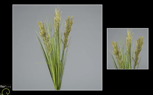 Bouquet de sorgho artificiel  - vert  3 fleurs jaune - décoration d'intérieur - H.80cm -  R3