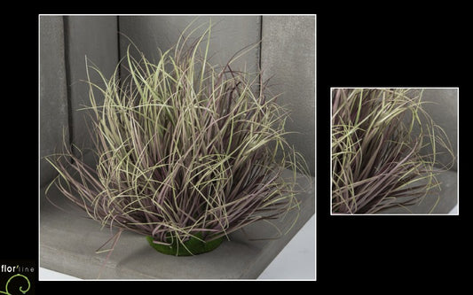 Graminée artificielle en touffe sur socle mousse- plante d'intérieur - H.40 cm vert/pourpre P1