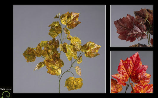 Branche d’Ampelopsis artificielle rouge, marron et pourpre - H.70 cm – Feuillage automnal profond et élégant - P2
