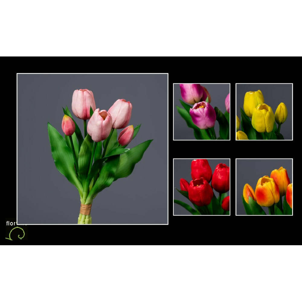 Fleur artificielle bouquet de 5 tulipes- décoration d'intérieur - H. 36 cm orange jaune- Z4