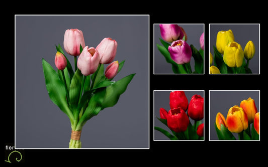Fleur artificielle bouquet de 5 tulipes- décoration d'intérieur - H. 36 cm rose vert- Z4