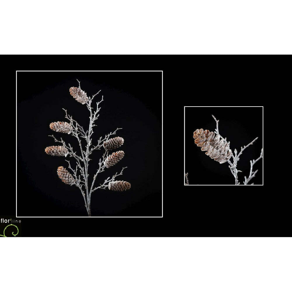 Branche de pomme de pin BRUN/GIVRE hauteur 75 cm - NO1