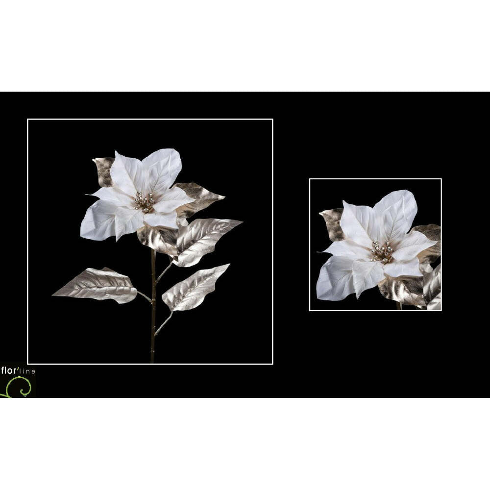 Tige de poinsettia fleur artificielle 2 tons velours CHAMPAGNE/OR hauteur 80 cm - NO1