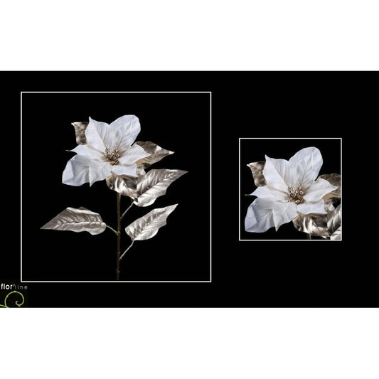 Tige de poinsettia fleur artificielle 2 tons velours CHAMPAGNE/OR hauteur 80 cm - NO1