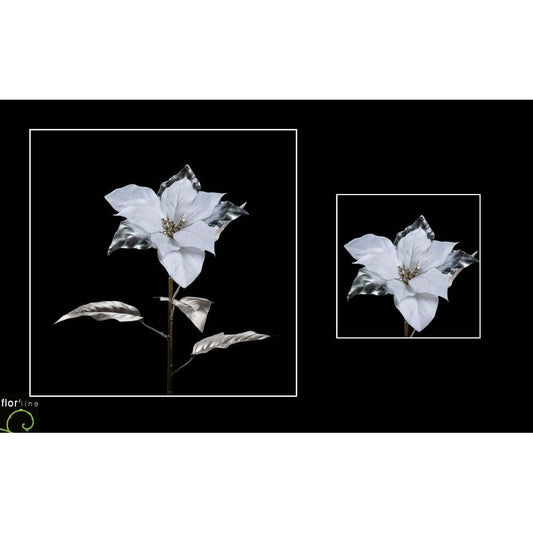 Tige de poinsettia fleur artificielle 2 tons velours crème argent hauteur 80 cm - NO1