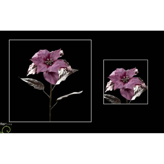 Tige de poinsettia fleur artificielle 2 tons velours fuschia or hauteur 80 cm - NO1