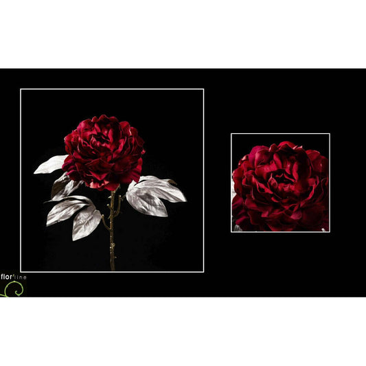 Tige de pivoine fleur artificielle 2 tons velours rouge or hauteur 68 cm - NO2
