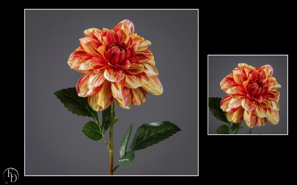 Fleur artificielle dahlia- décoration d'intérieur - H. 60 cm orange- Z4
