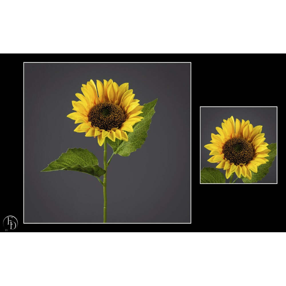 Fleur artificielle tige de tournesol - décoration d'intérieur - H. 53 cm  diam 10 cm brun jaune S2