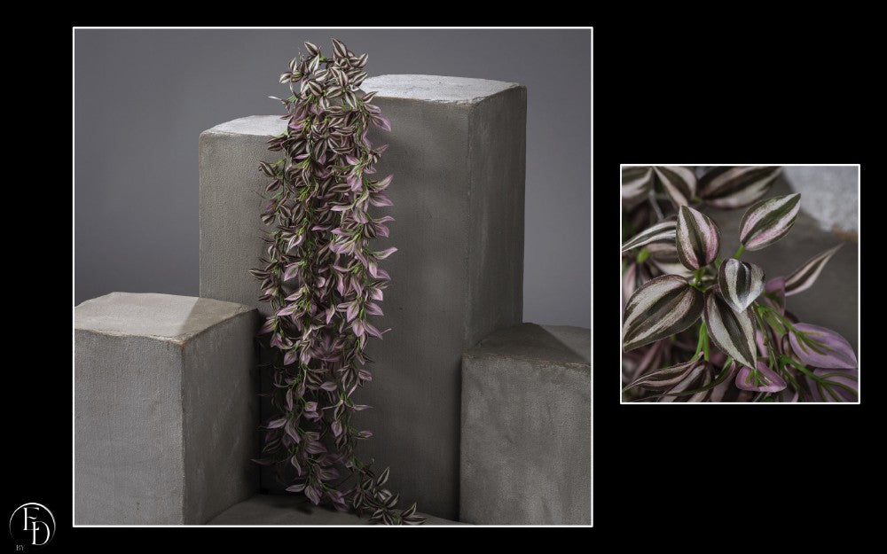 Branche artificielle de misère zébrée retombante- décoration d'intérieur - H. 150 cm  panaché gris vert pourpre P3