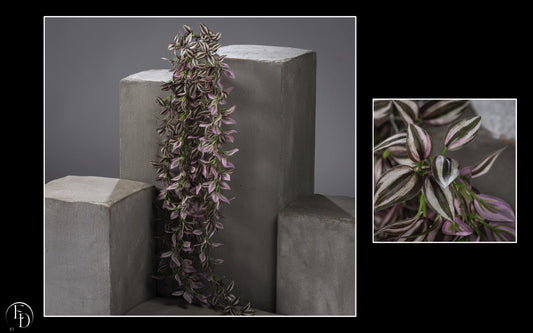 Branche artificielle de misère zébrée retombante- décoration d'intérieur - H. 150 cm  panaché gris vert pourpre P3