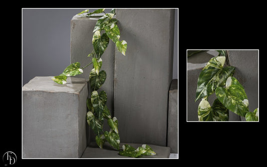 Guirlande artificielle Pothos - décoration pour intérieur - H.135 CM creme/vert R4